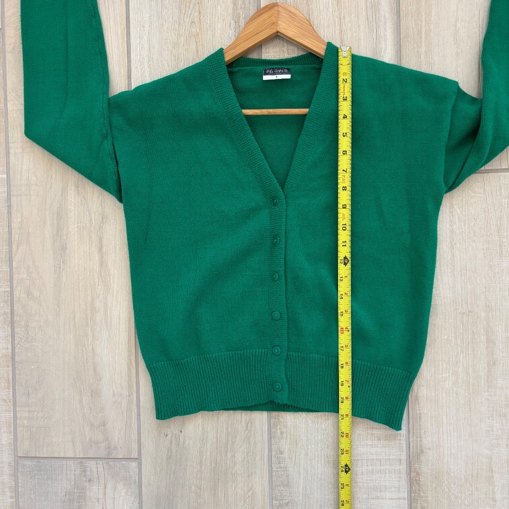 Beloved Green V-Neck Cardigan Sweater - Soft Knit Button Front - Size S - Picture 4 of 6